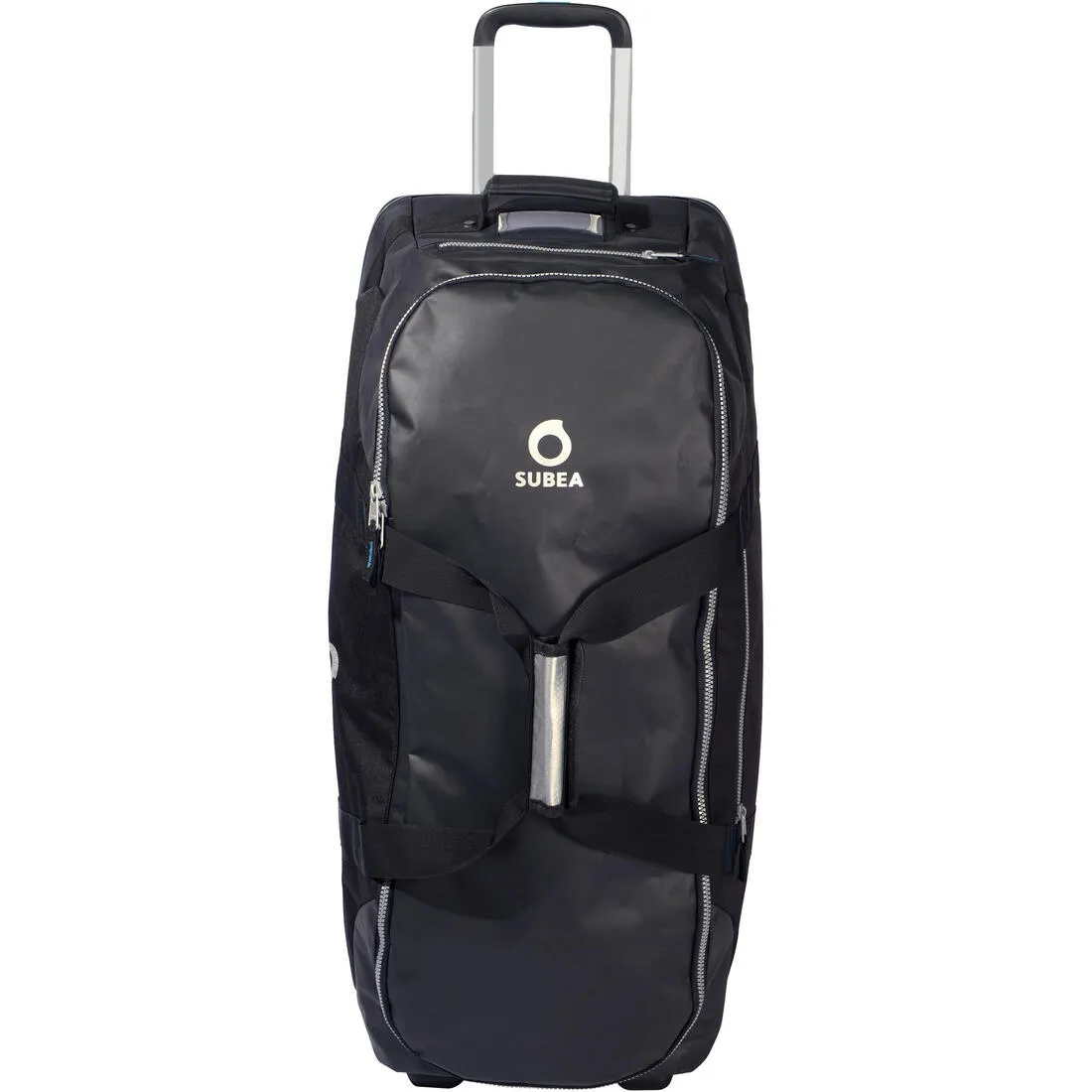 Scuba-diving travel bag 90 L with rigid shell and wheels - black/blue