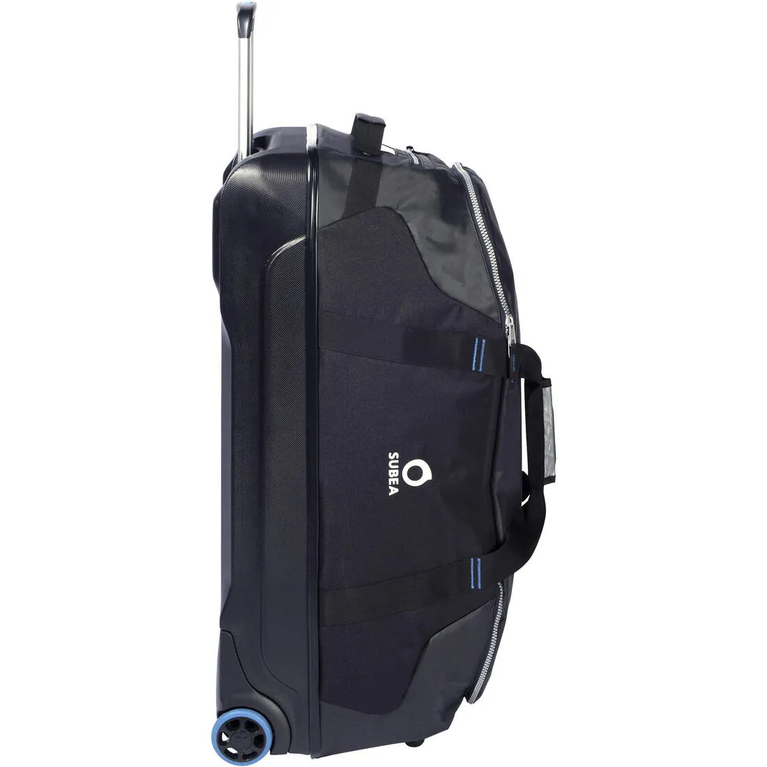 Scuba-diving travel bag 90 L with rigid shell and wheels - black/blue