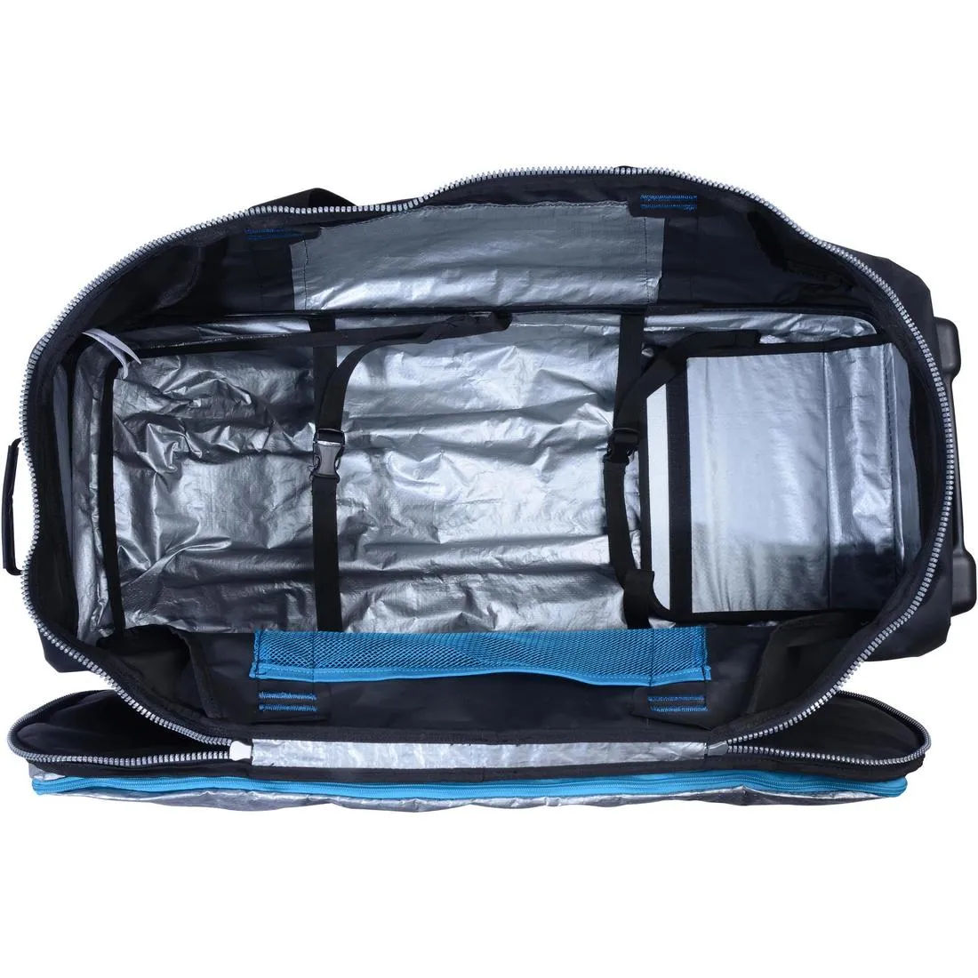 Scuba-diving travel bag 90 L with rigid shell and wheels - black/blue