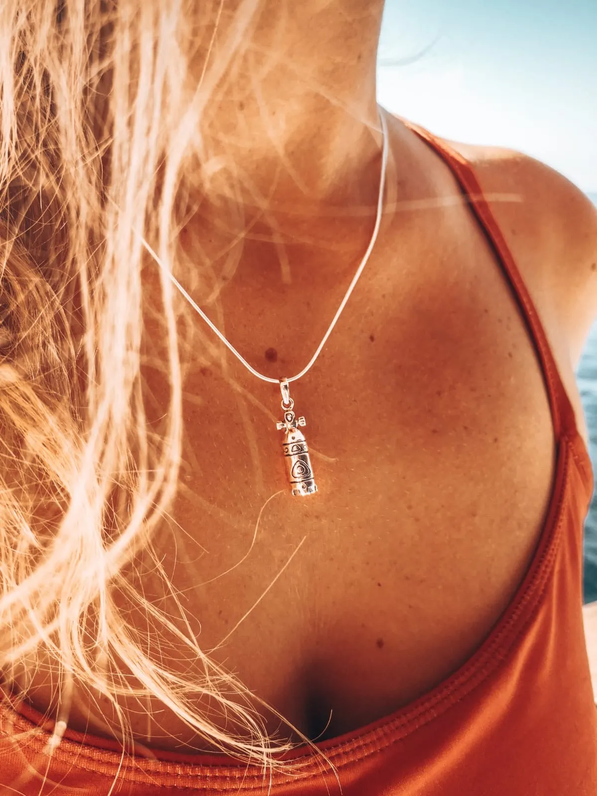 Scuba Tank Sterling Silver Necklace