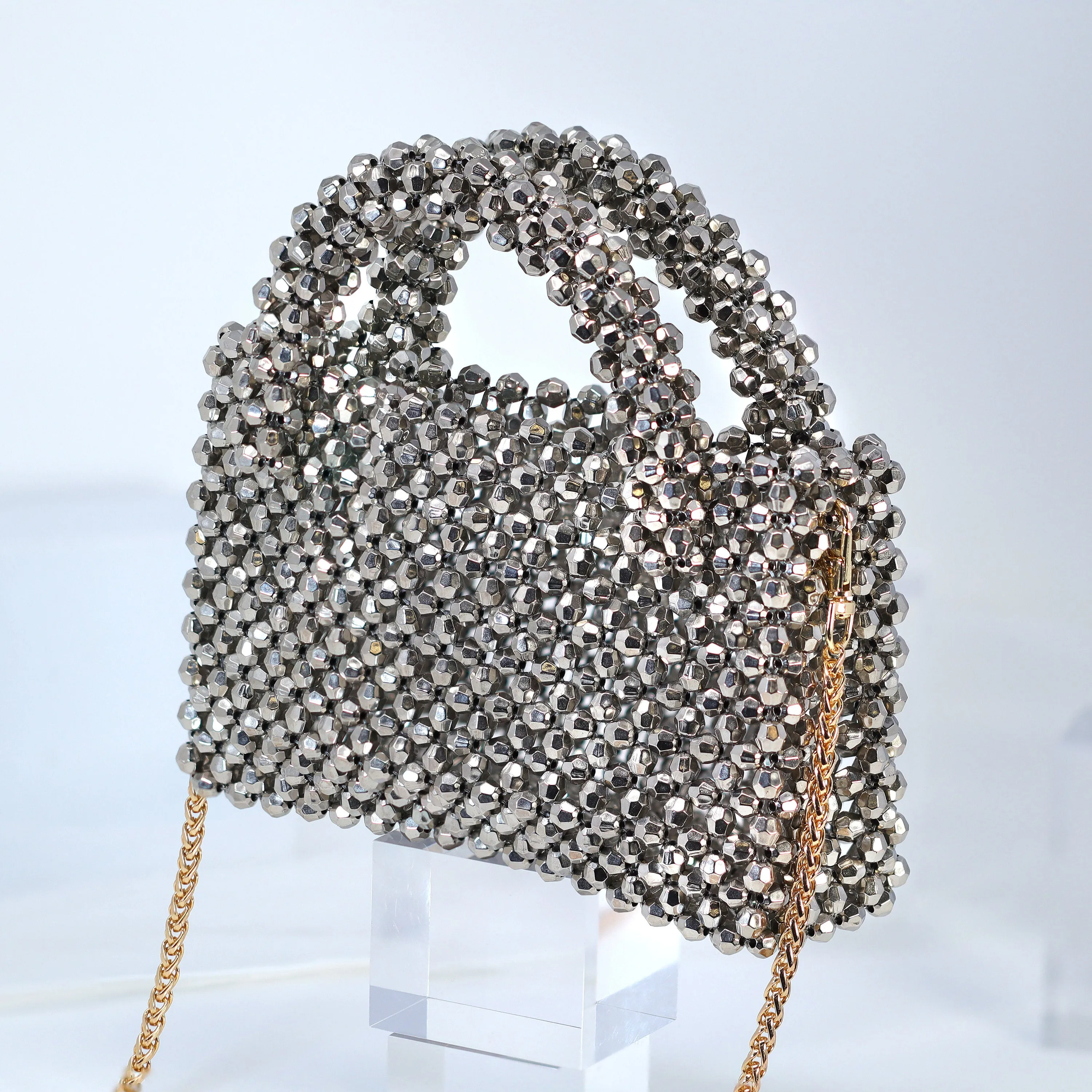 Silver Gold Shinning Beaded Bag Wedding Clutch, Statement Bag, Evening Clutch, Wedding Clutch, Bridal Bag, Silver gold Cross Body Bag