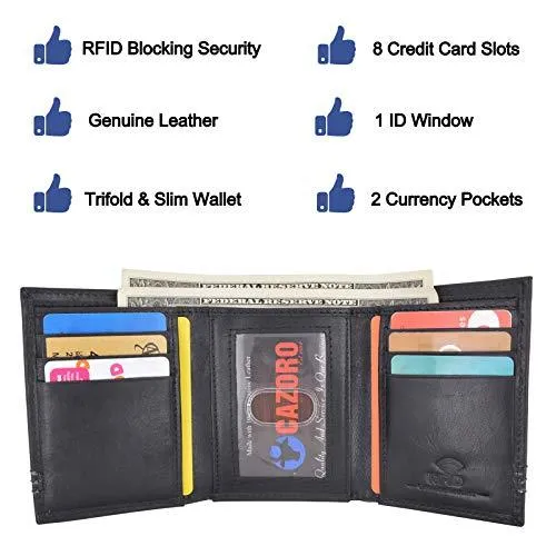 Slim RFID Blocking Trifold Wallet for Men - Genuine Leather by Cazoro RFID611295