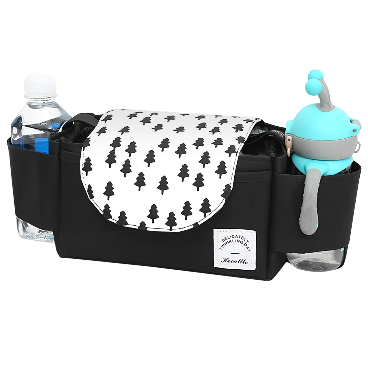 Stroller Organizer Bag 6 Pockets Baby Trolley Bag with Cup Holder for Paper Tissue Diaper Phone Snacks Baby Cream