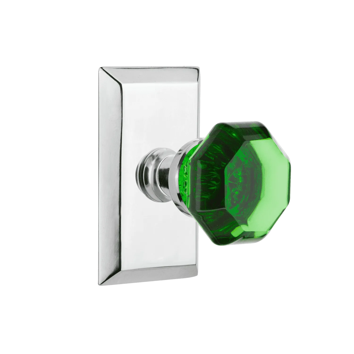 Studio Short Plate with Emerald Waldorf Knob in Bright Chrome