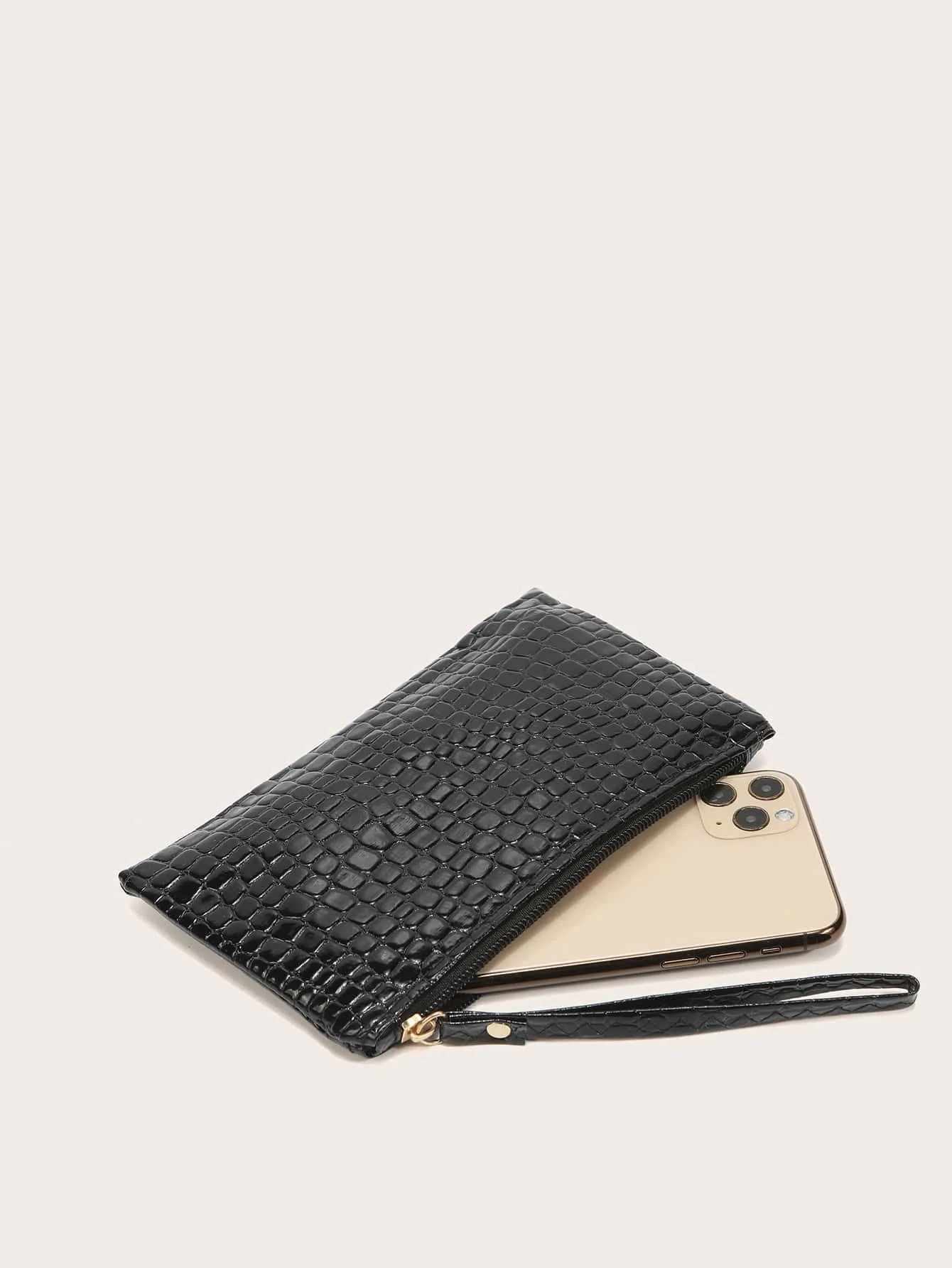 Textured Clutch Bag With Wristlet