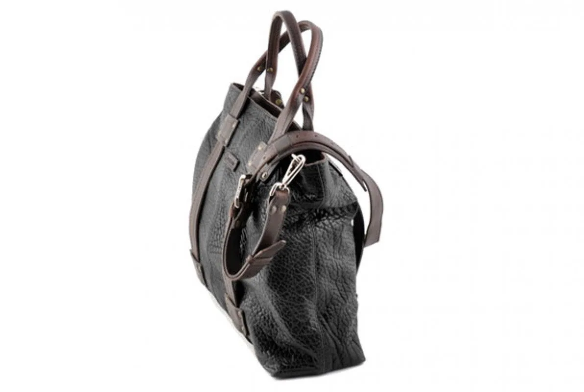 The Forli Buffalo Leather Tote - Onyx/Walnut