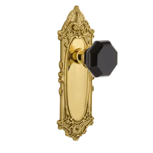 Victorian Long Plate with Black Waldorf Knob in Polished Brass