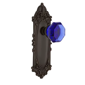 Victorian Long Plate with Cobalt Waldorf Knob in Timeless Bronze