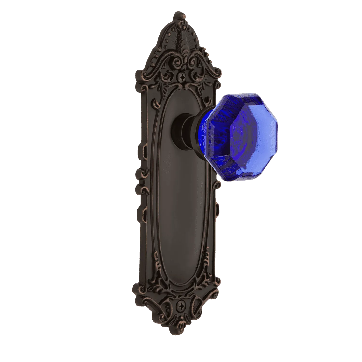 Victorian Long Plate with Cobalt Waldorf Knob in Timeless Bronze