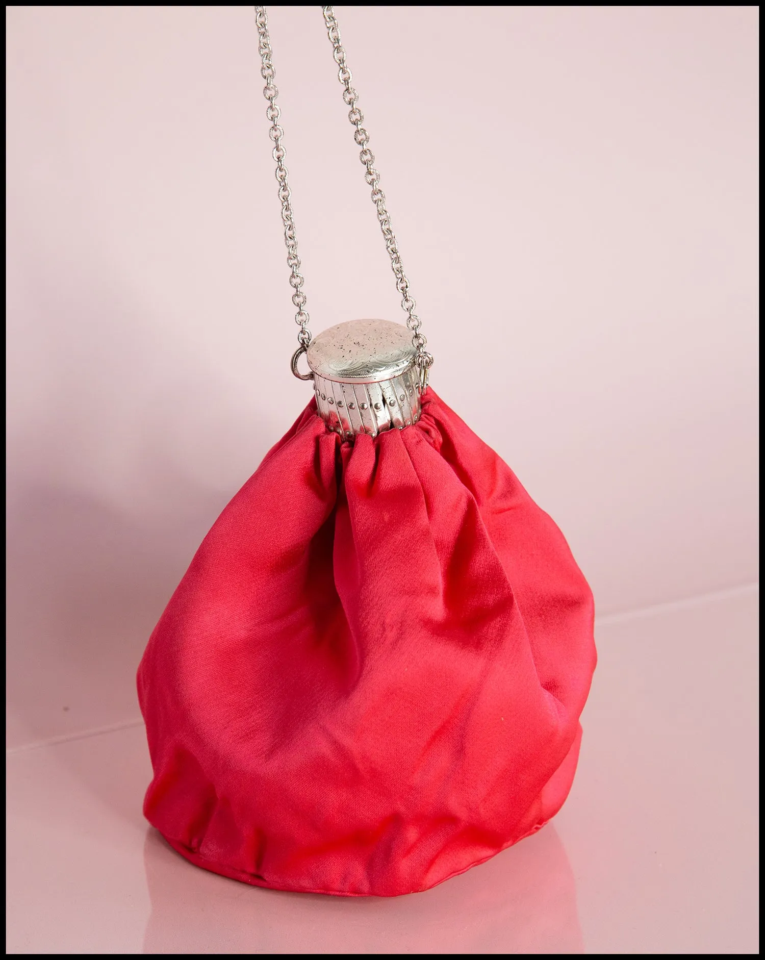 Vintage 1950s Shocking Pink Satin Evening Bag