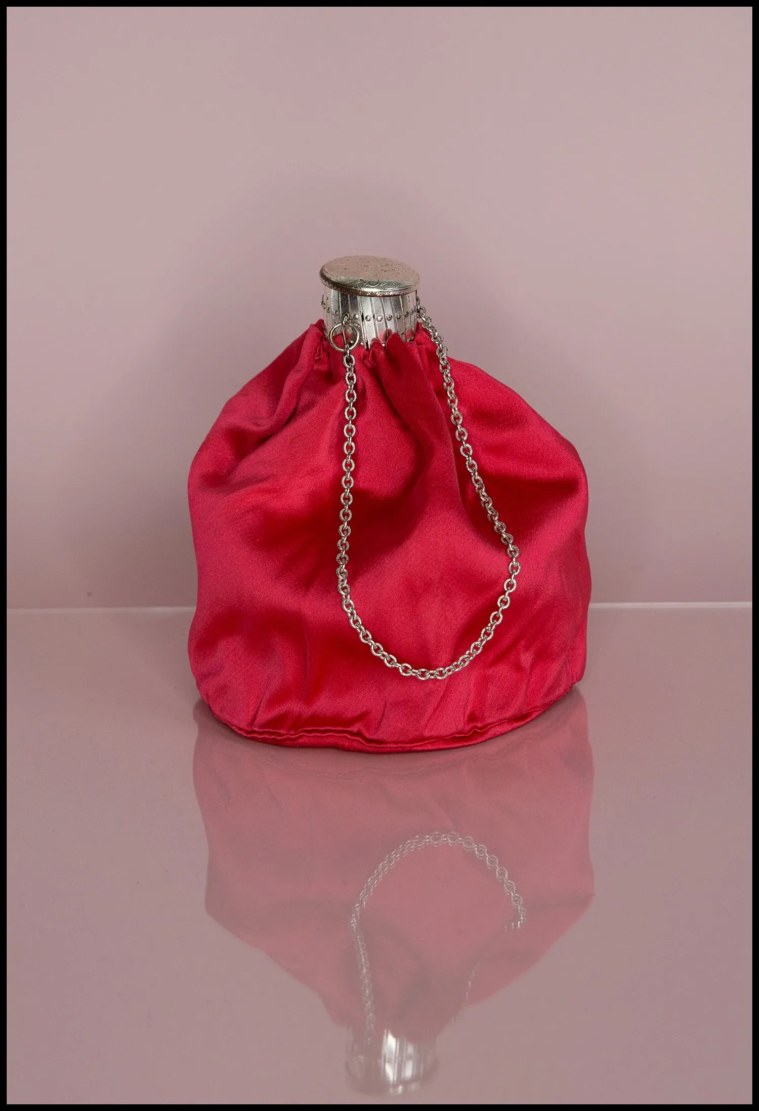 Vintage 1950s Shocking Pink Satin Evening Bag