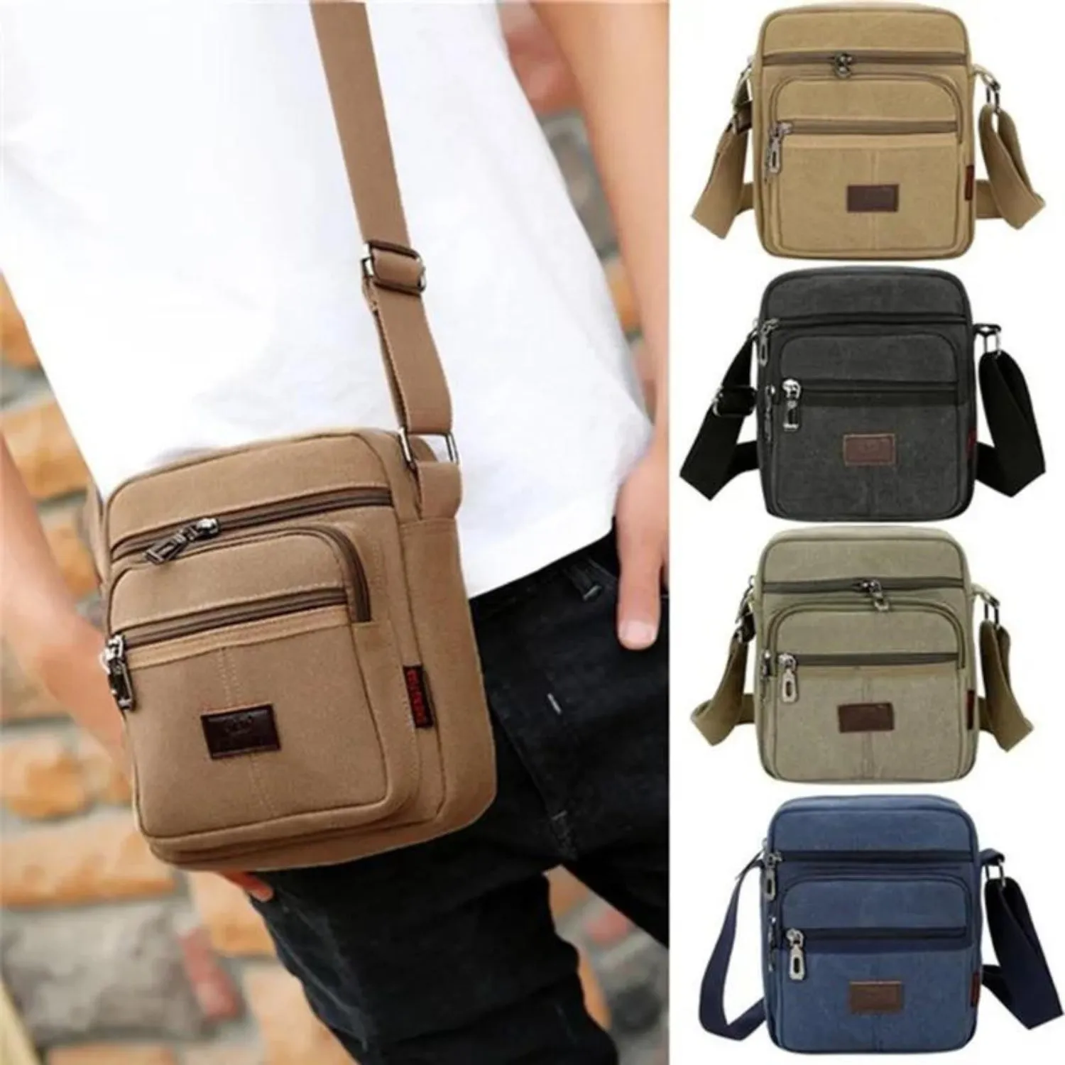 Vintage Multi-Layered Canvas Crossbody Bag