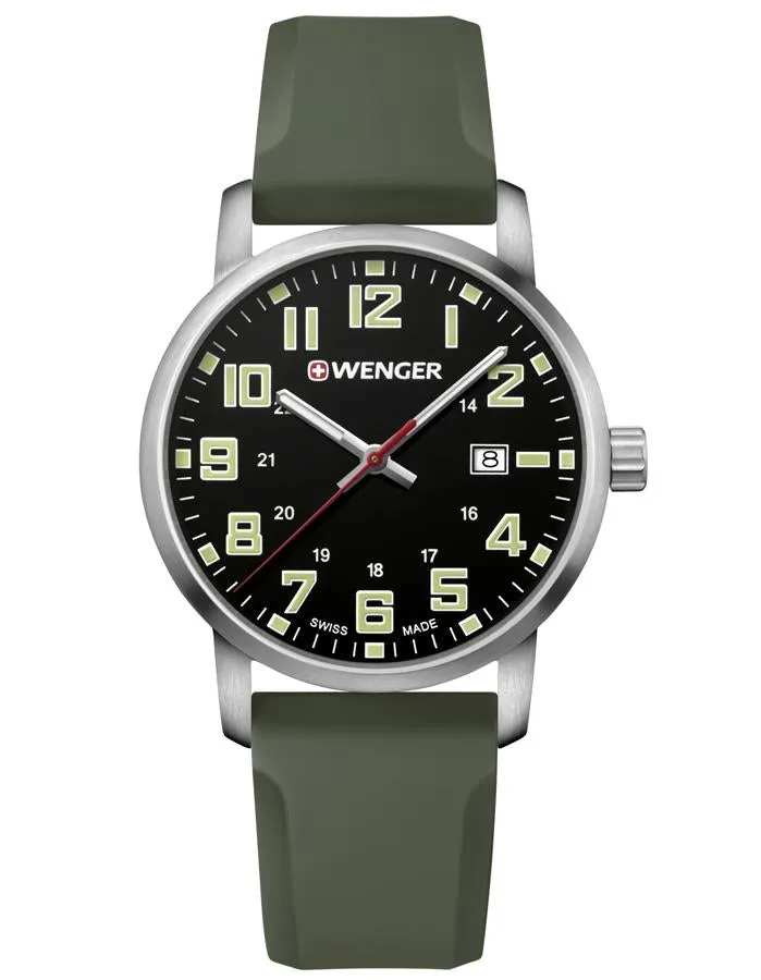 Wenger Mens Avenue Military Time Watch - Gray Silicone Strap - Date Window