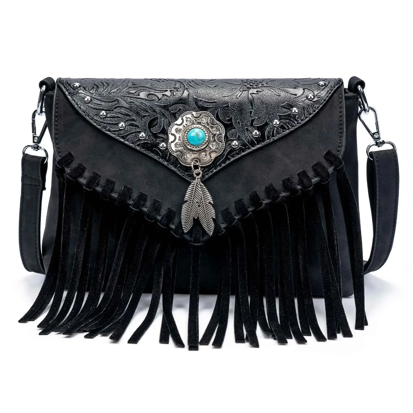 Western Fringe Shoulder Bag – PU Leather Crossbody with Buckle