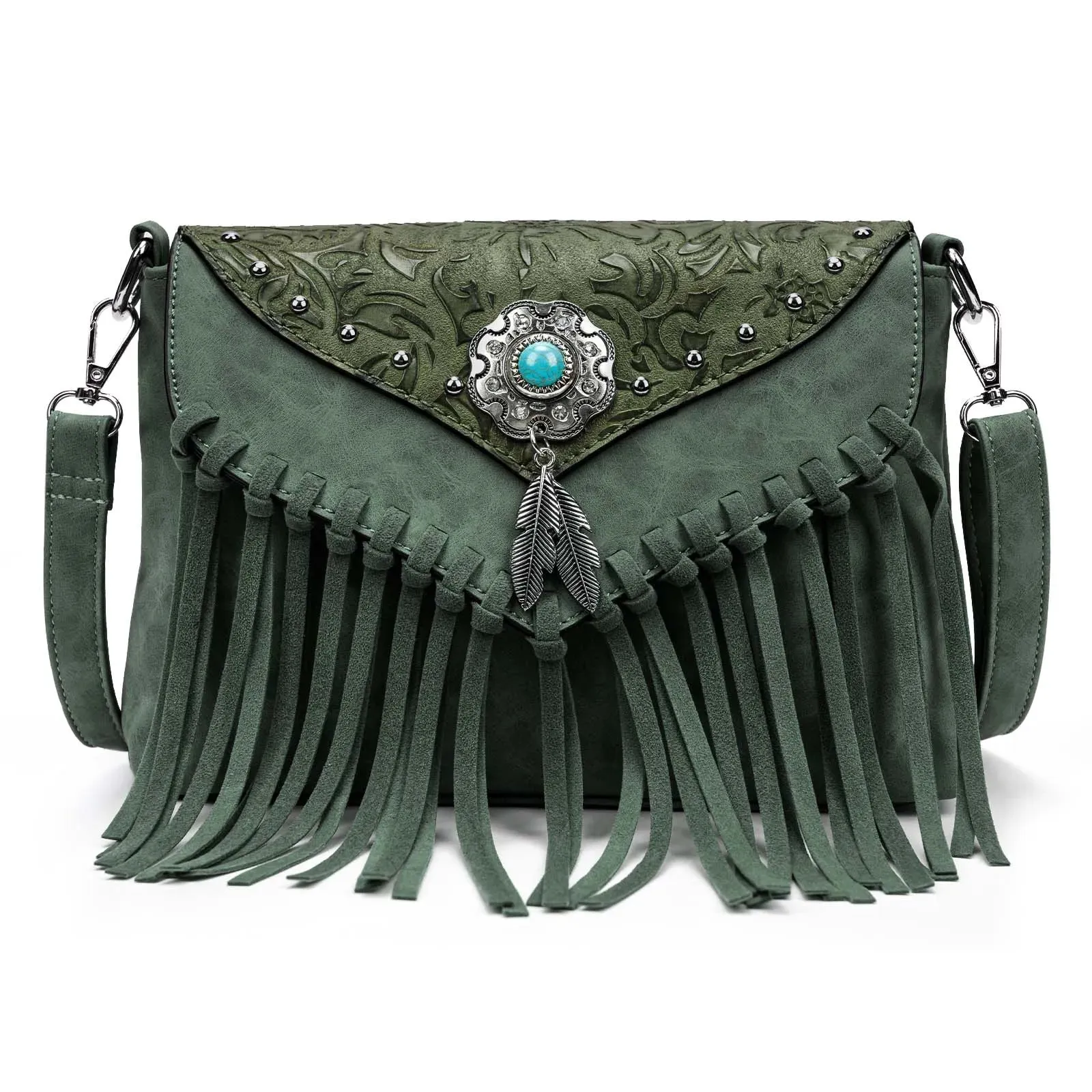 Western Fringe Shoulder Bag – PU Leather Crossbody with Buckle