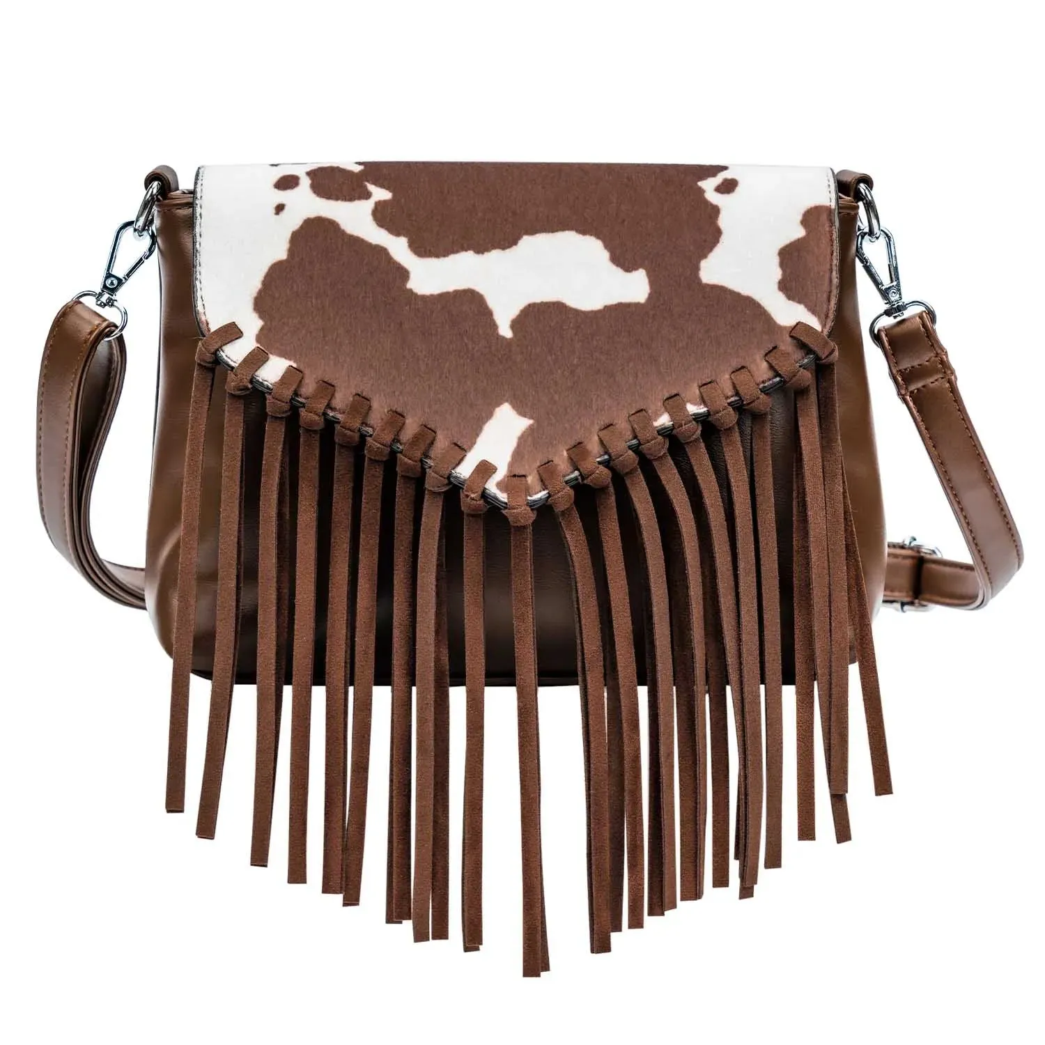 Western Fringe Shoulder Bag – PU Leather Crossbody with Buckle