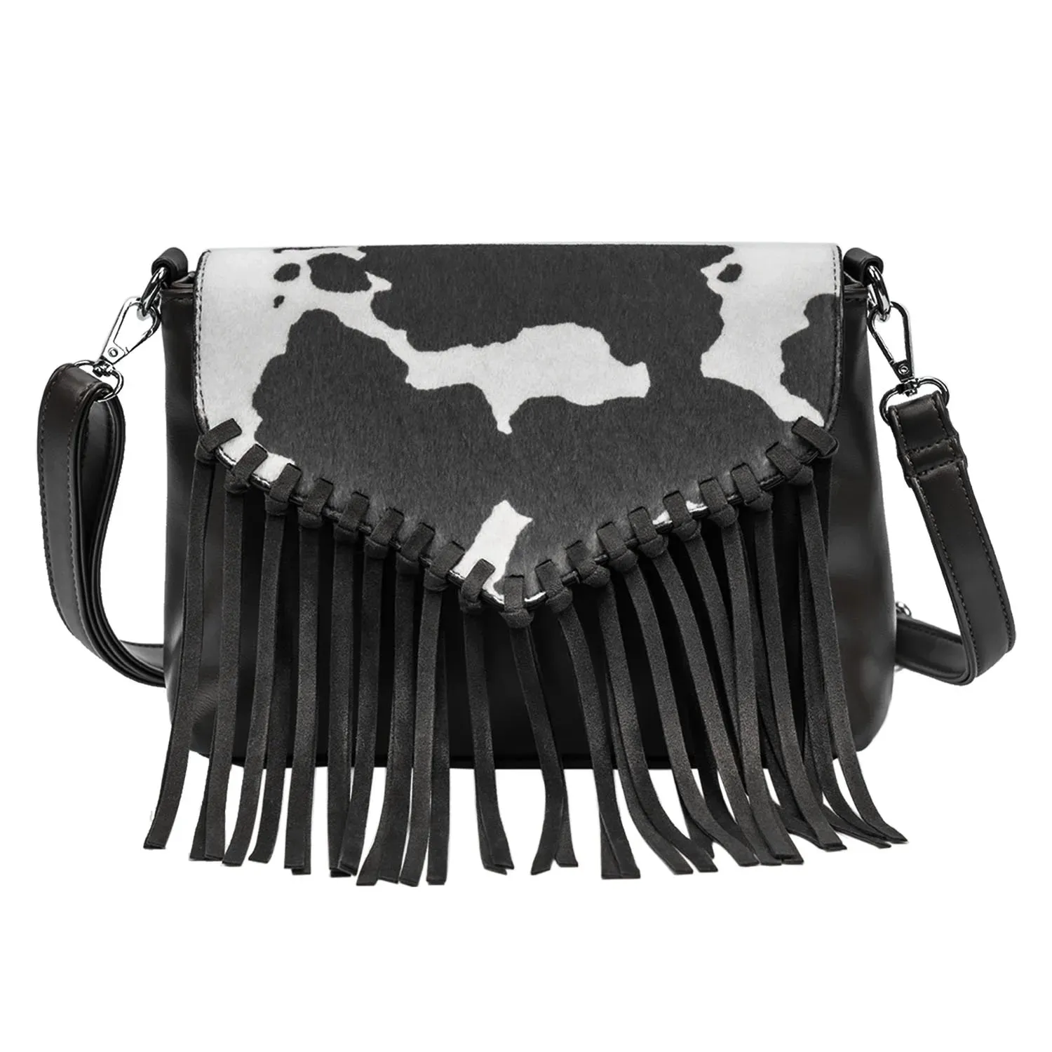 Western Fringe Shoulder Bag – PU Leather Crossbody with Buckle