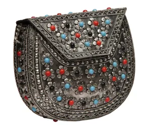 White metal box clutch with Stone Work