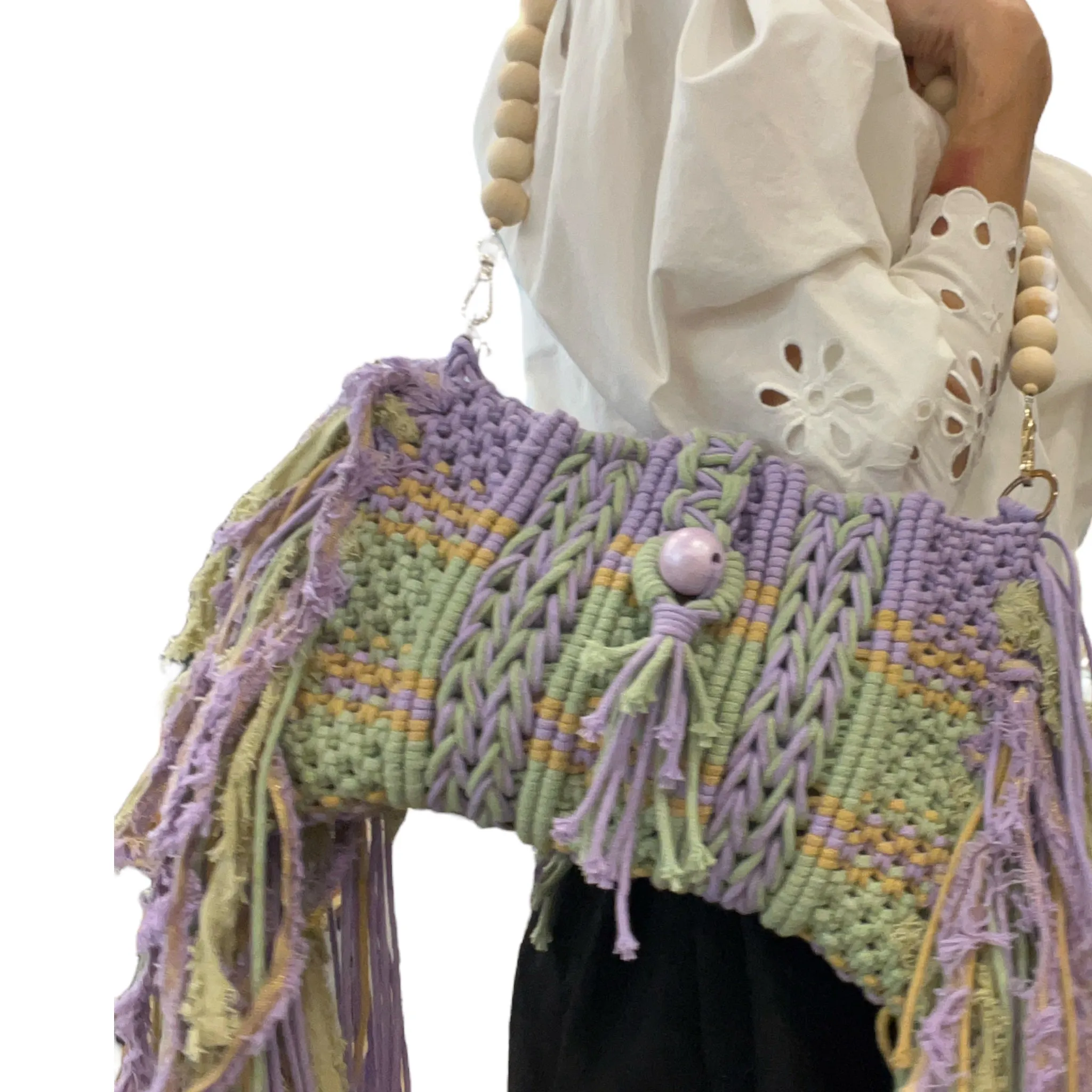 Winnie Handwoven Lilac & Pistachio Macrame Clutch & Shoulder Bag