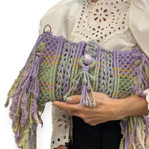 Winnie Handwoven Lilac & Pistachio Macrame Clutch & Shoulder Bag