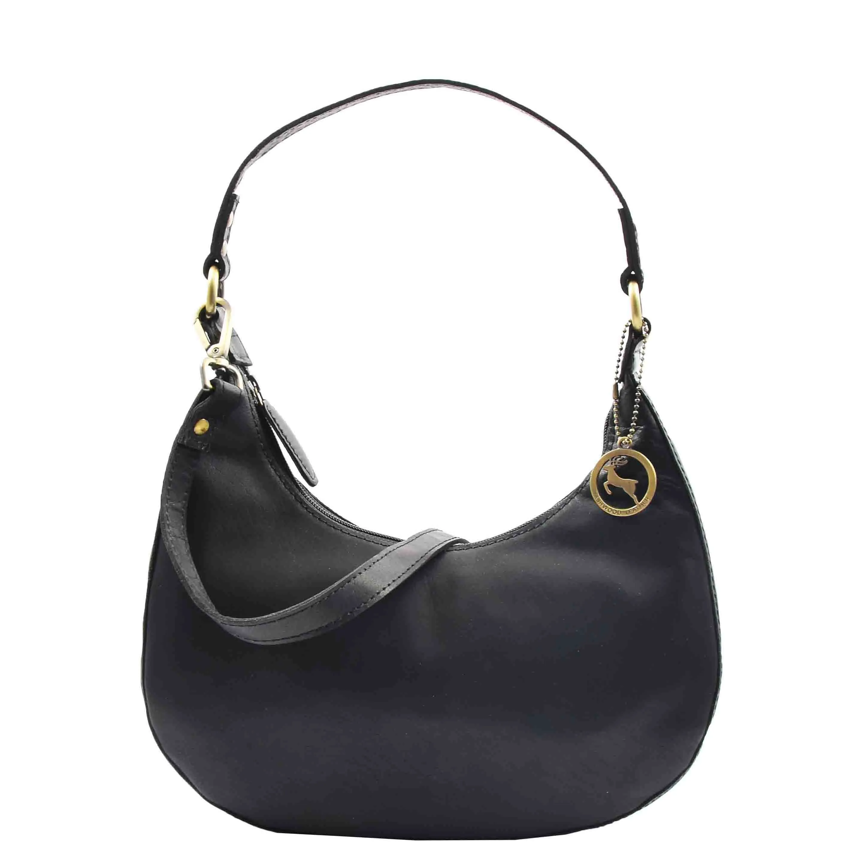 Womens Classic Leather Shoulder Hobo Bag Bruges Black