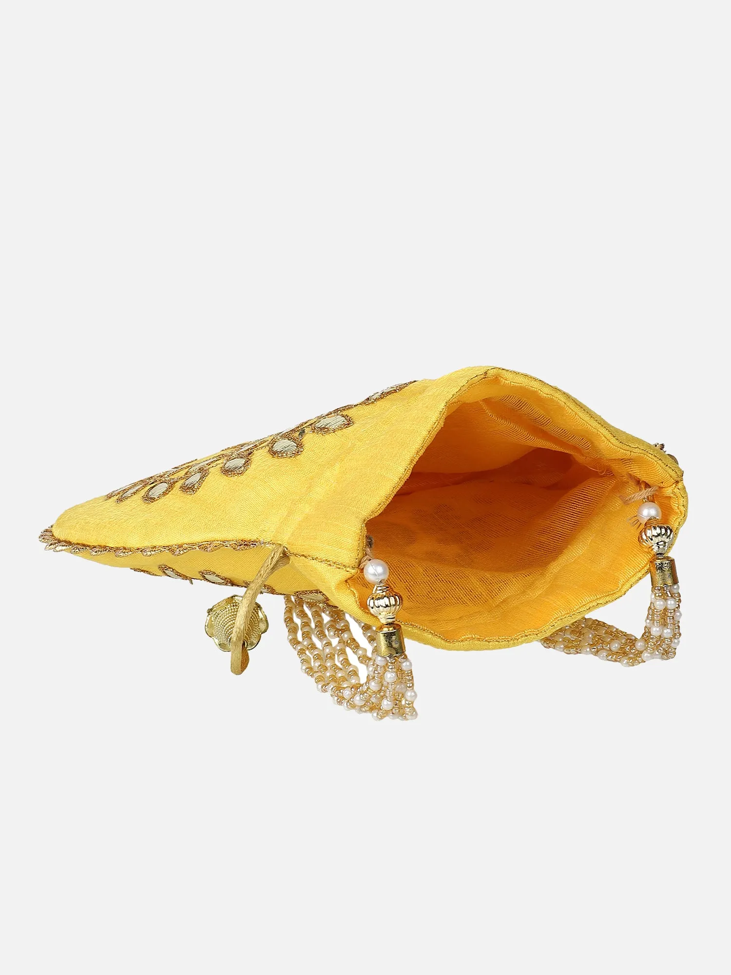 Yellow Embroidered Potli Purses