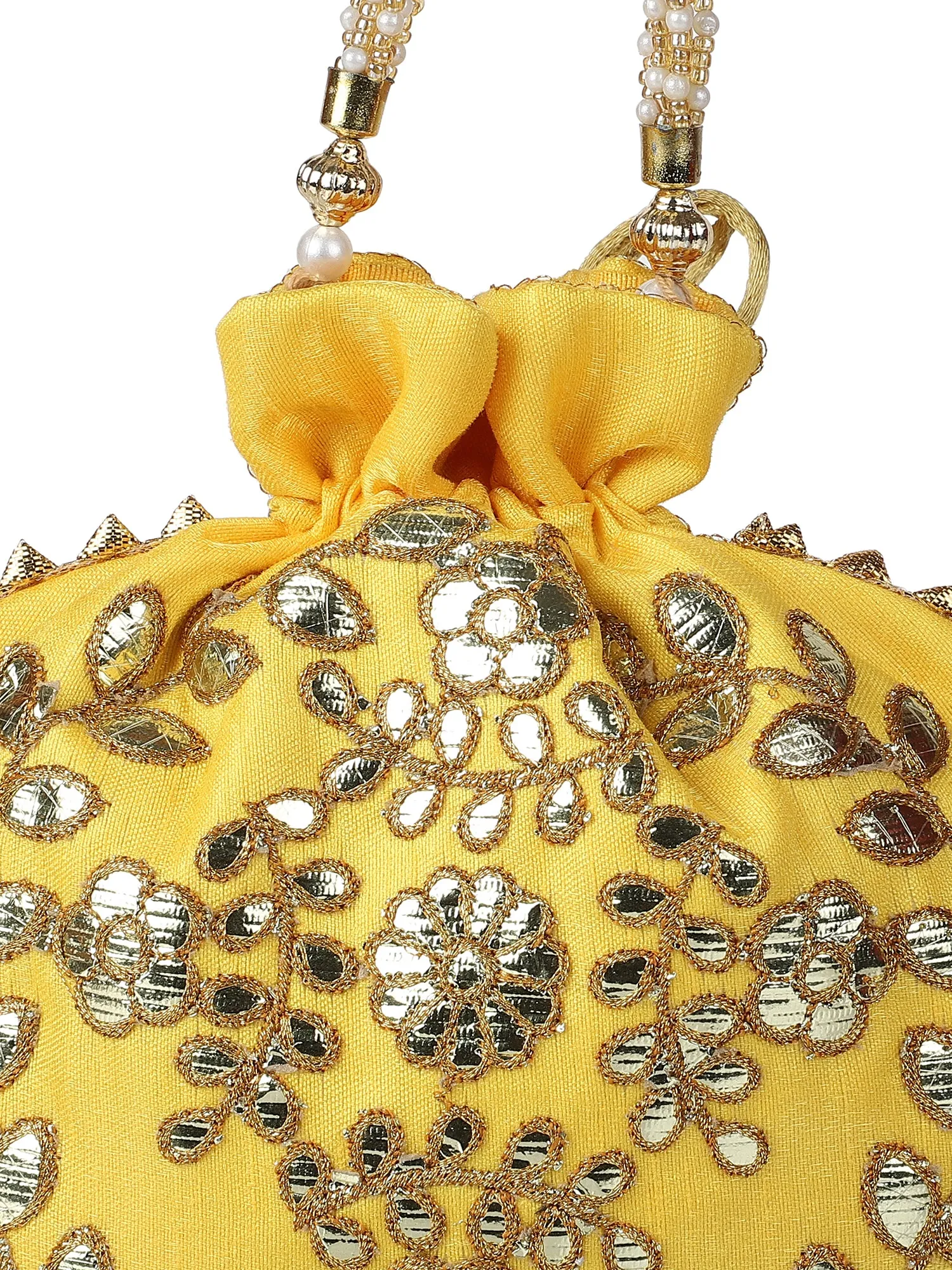 Yellow Embroidered Potli Purses