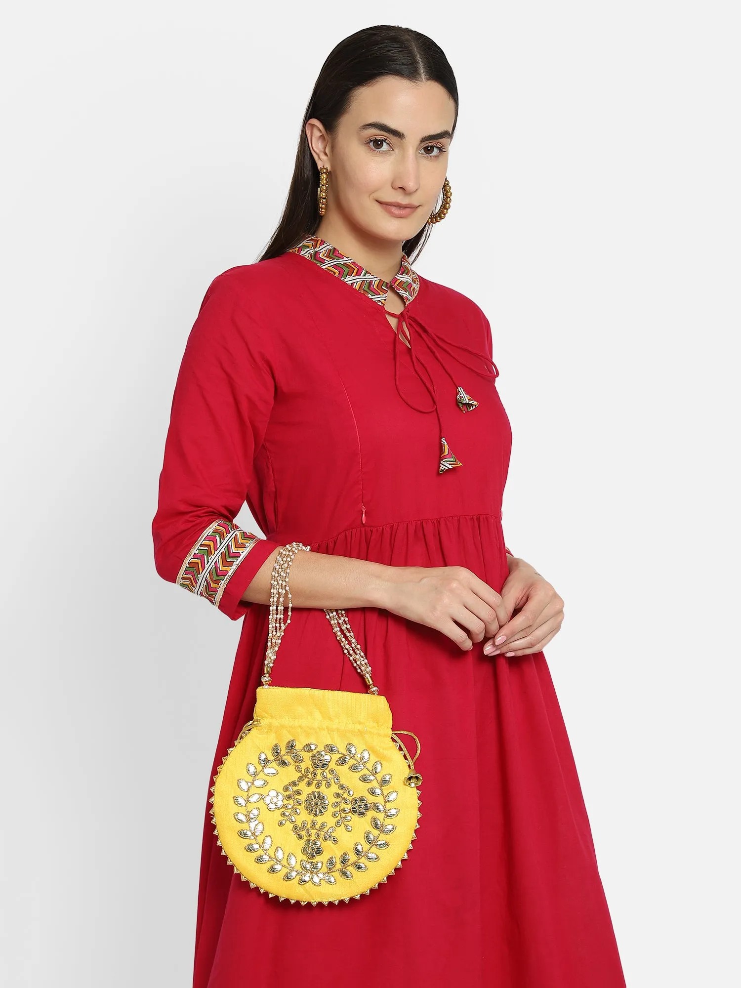 Yellow Embroidered Potli Purses