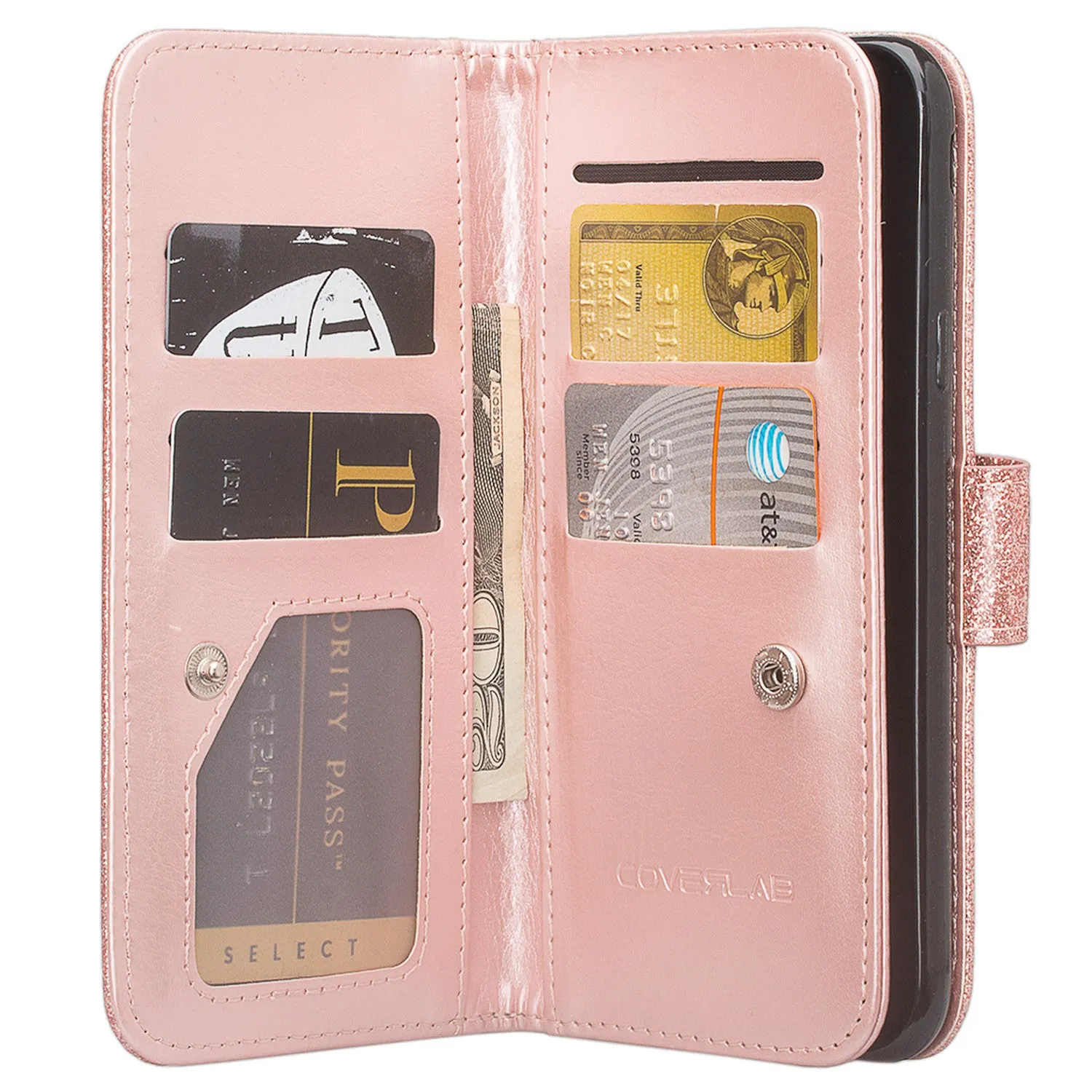 ZTE ZMax Pro, ZTE Imperial Max, MaX Duo LTE, Grand X Max 2 Case, ZTE Carry, ZTE Blade X Max, [Wrist Strap] Glitter Faux Leather Flip [Kickstand Feature] Wallet Case Clutch - Rose Gold